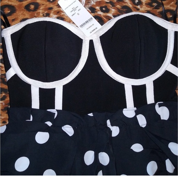 BEBE 2 369$ Polka Dot Bustier Whiney Gown - Picture 1 of 10